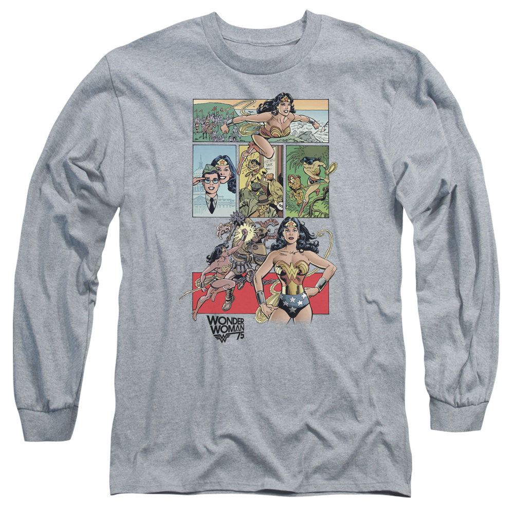 Wonder Woman Ww75 Comic Page Mens Long Sleeve Shirt Athletic Heather Officially Licensed