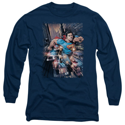 Superman Action Comics #1 Mens Long Sleeve Shirt Navy Officially Licensed