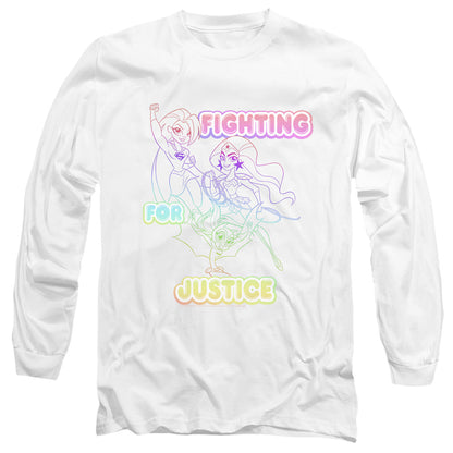 Dc Superhero Girls Fighting For Justice Mens Long Sleeve Shirt White Officially Licensed Officially Licensed