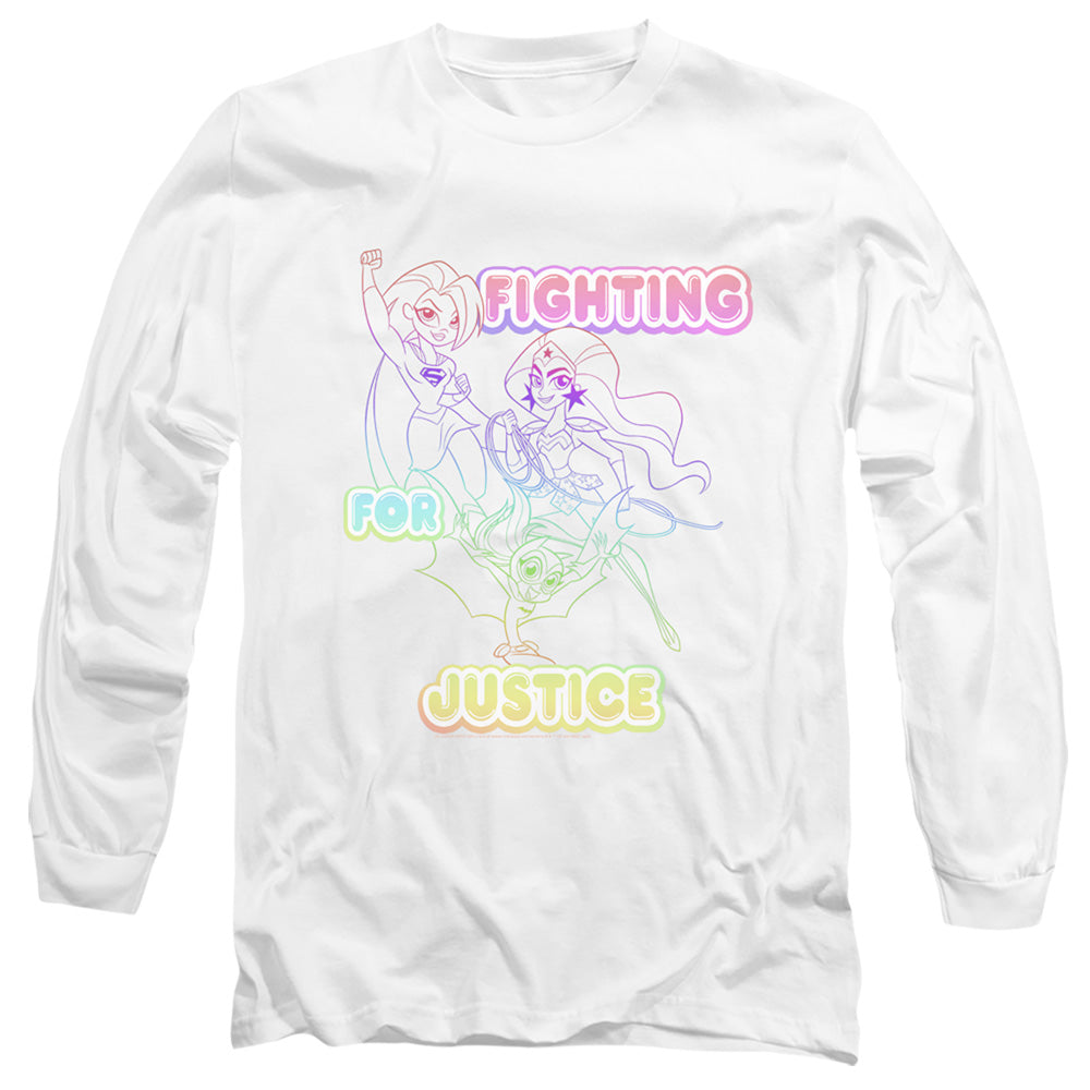Dc Superhero Girls Fighting For Justice Mens Long Sleeve Shirt White Officially Licensed Officially Licensed
