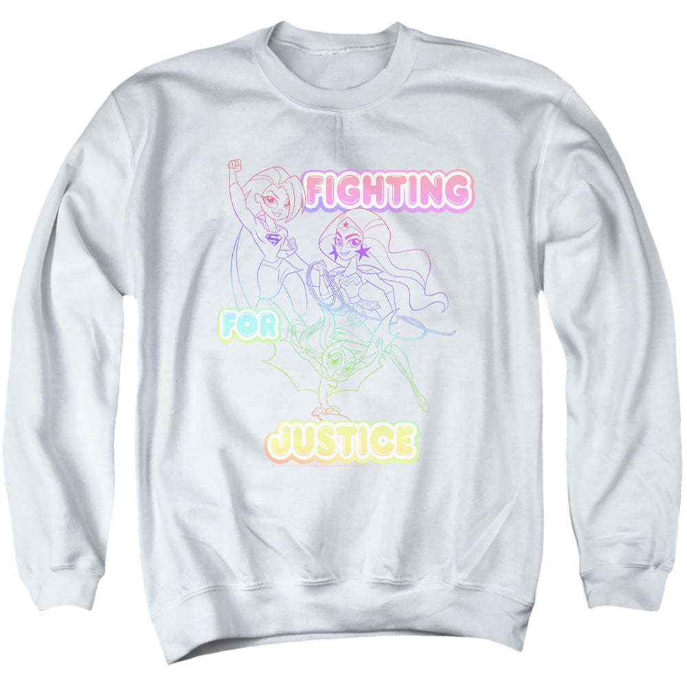 Dc Superhero Girls Fighting For Justice Mens Crewneck Sweatshirt White Officially Licensed