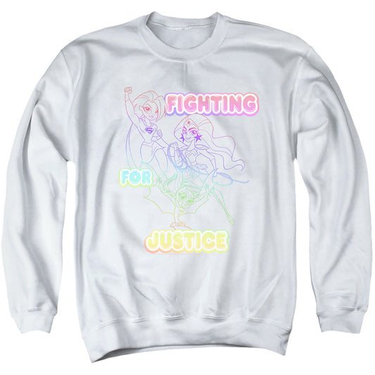 Dc Superhero Girls Fighting For Justice Mens Crewneck Sweatshirt White Officially Licensed
