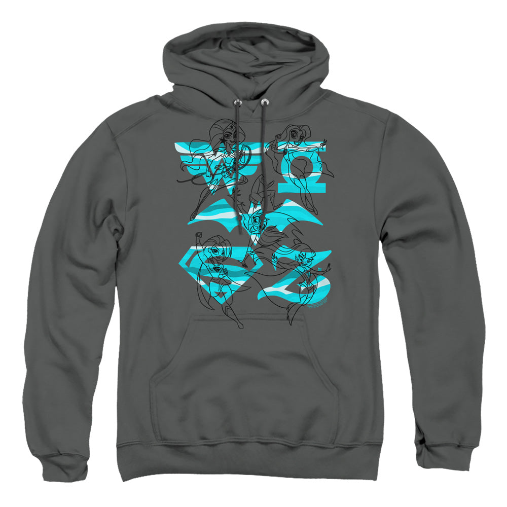 Dc Superhero Girls Line Art Group Mens Hoodie Charcoal Officially Licensed