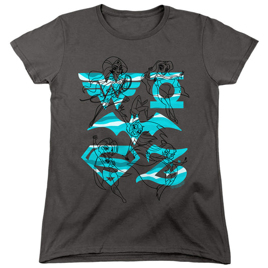 Dc Superhero Girls Line Art Group Womens T Shirt Charcoal Officially Licensed