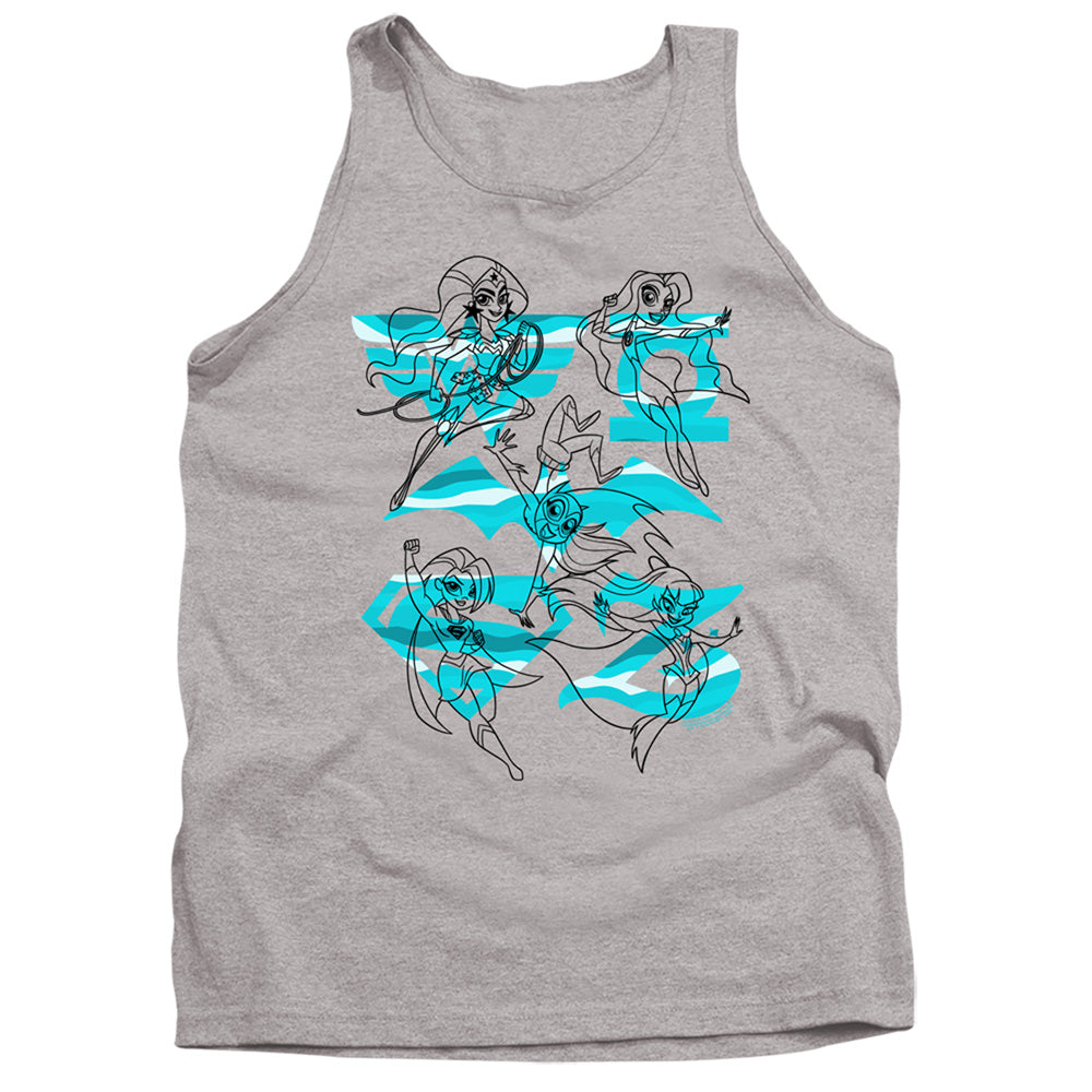 Dc Superhero Girls Line Art Group Mens Tank Top Shirt Athletic Heather Officially Licensed