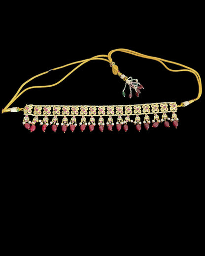 C560 Mahira choker with chandbali and tika in red beads ( READY TO SHIP )