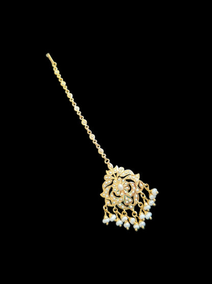 Gold plated silver tikka in fresh water pearls ( READY TO SHIP )