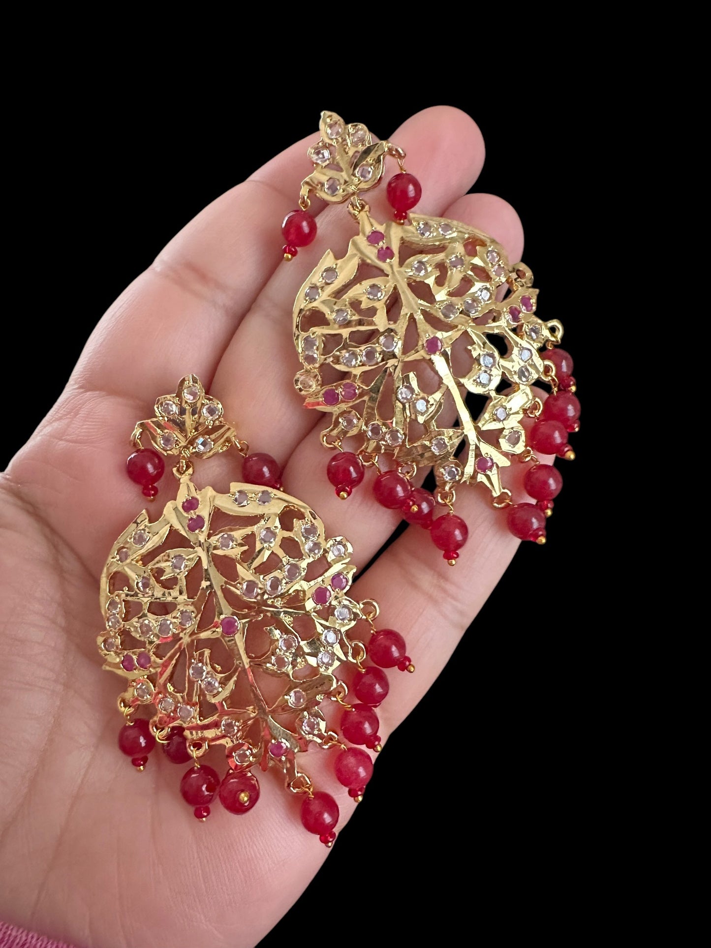 DER79 Aryana gold plated earrings in ruby     (SHIPS IN 2 WEEKS)