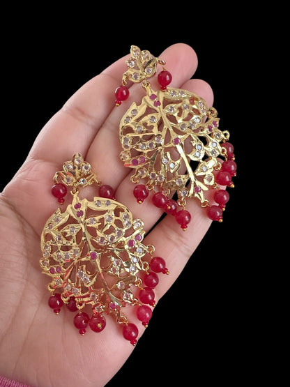 DER79 Aryana gold plated earrings in ruby     (SHIPS IN 2 WEEKS)
