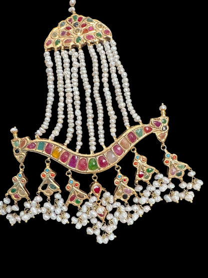 BR471 Naheed navratan bridal set with fresh water pearls and gemstones ( READY TO SHIP )