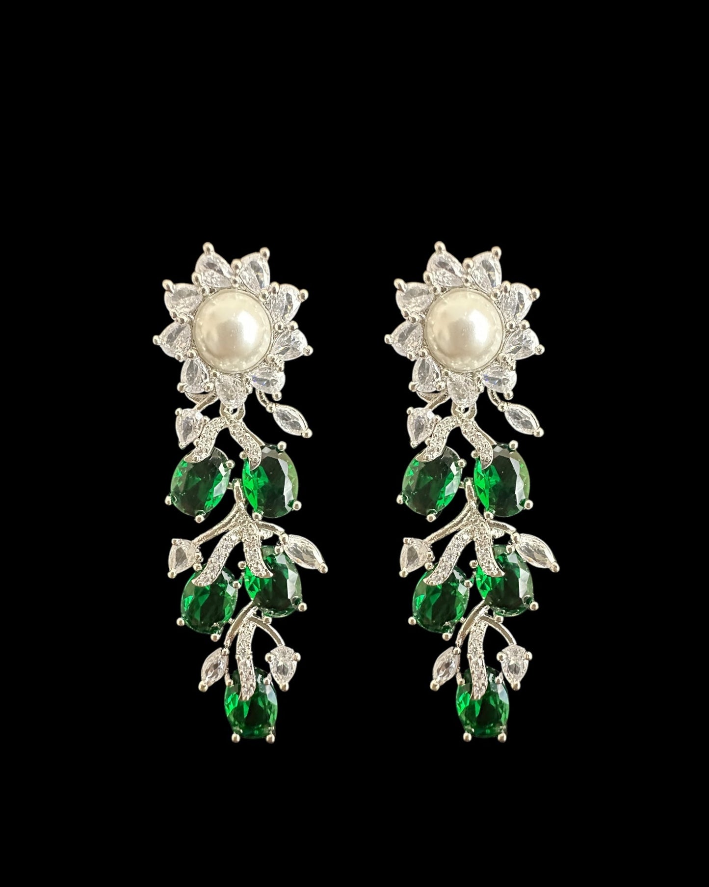DNS137G silver plated necklace set - Green / Emerald  ( READY TO SHIP )