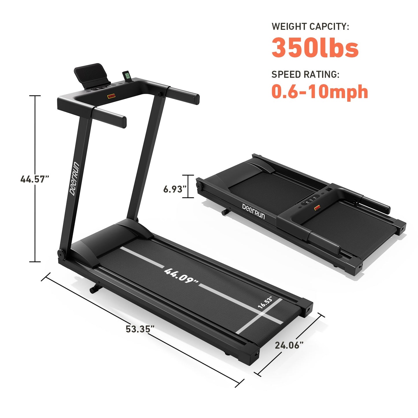 DeerRun All-New 2026 A1 Pro Move+ Smart Foldable Treadmill with 6% Incline & NFC | 350Lbs, 10mph, Black