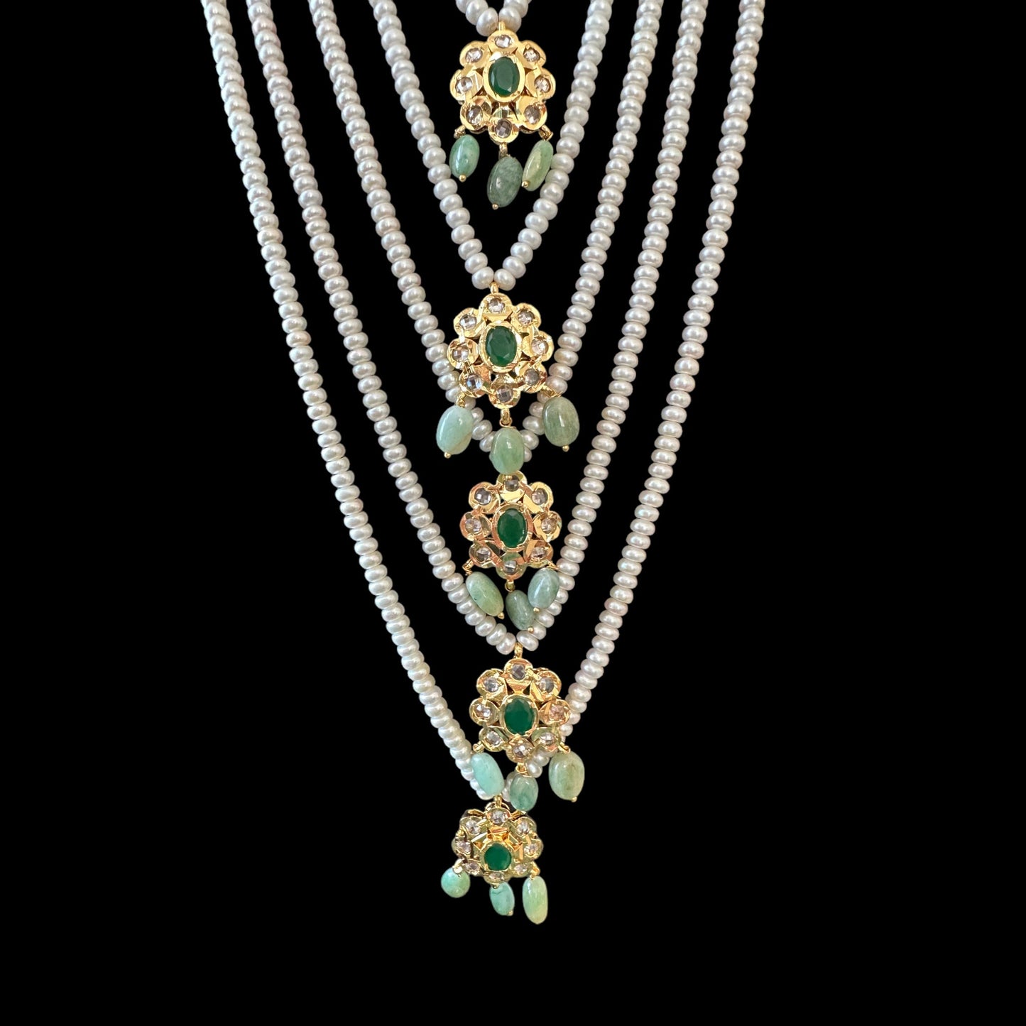 SAT92 Fresh water pearl and emerald beads satlada ( READY TO SHIP )