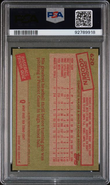 Graded 1985 Topps Dwight Doc Gooden #480 2nd Year Baseball Card PSA 8 NM-MT