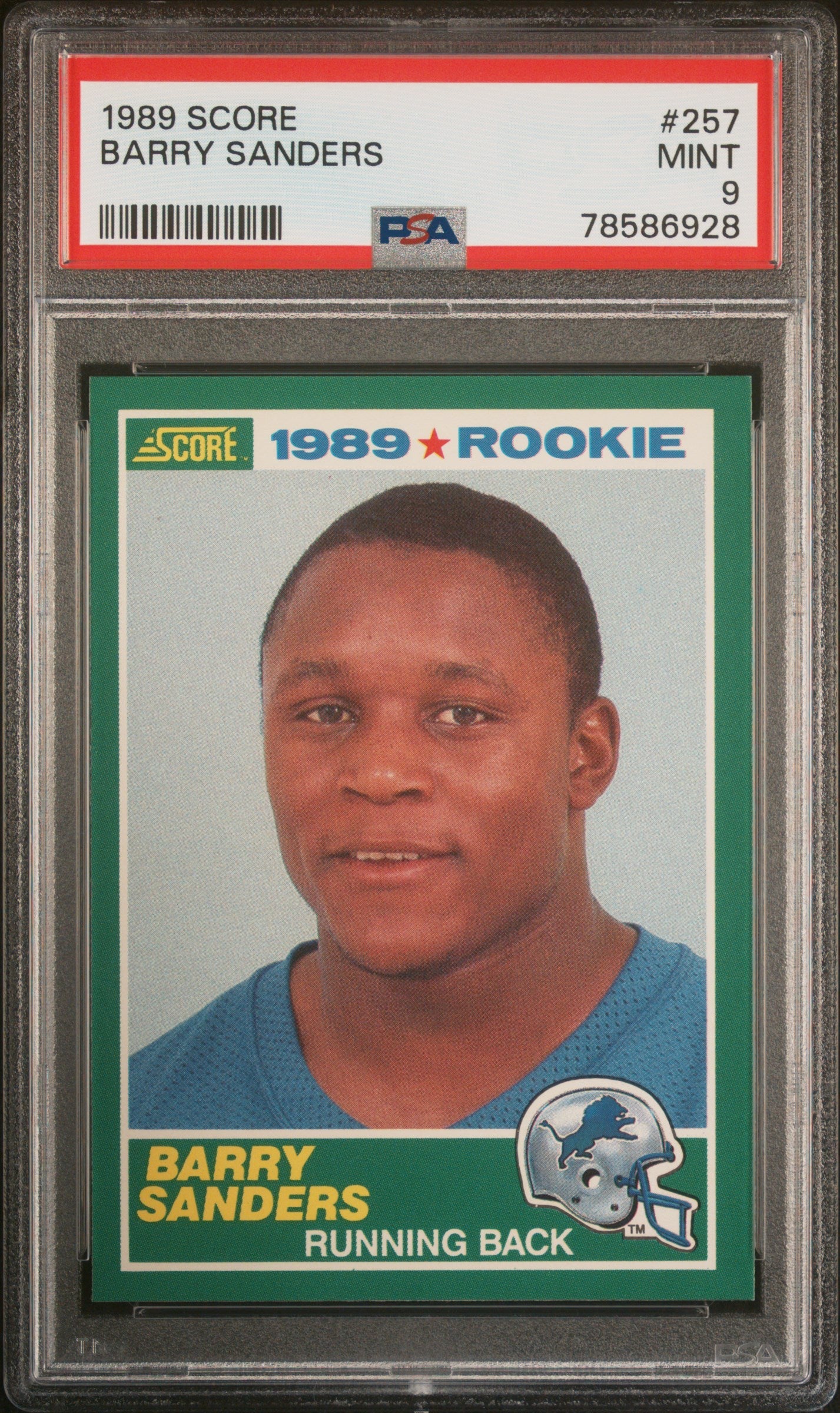 Graded 1989 Score Barry Sanders #257 Rookie RC Football Card PSA 9 Mint