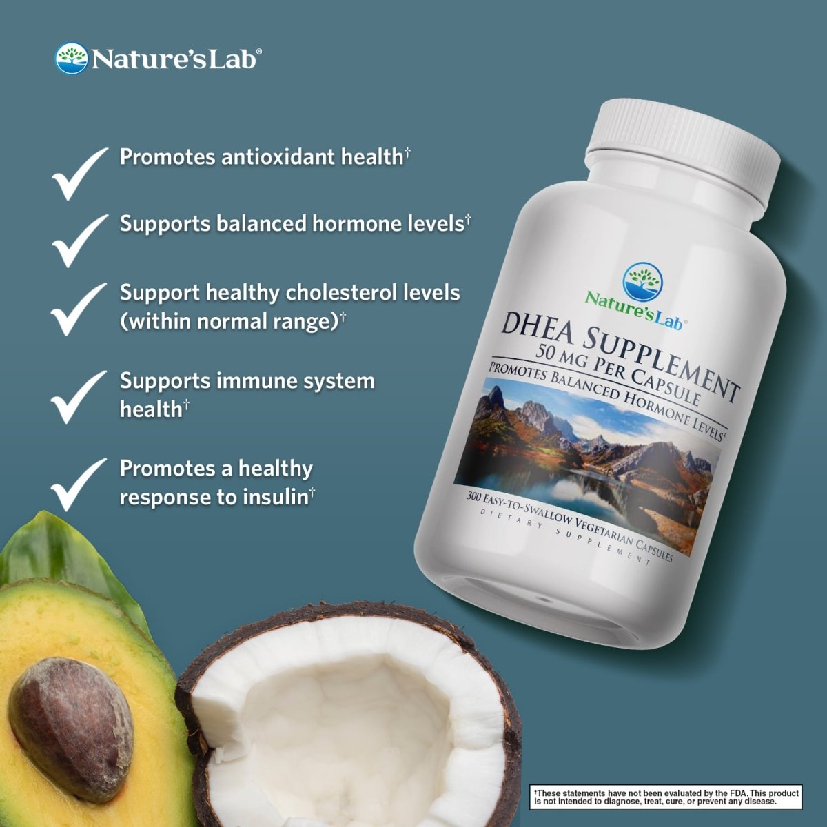 Nature's Lab DHEA Supplement 50 mg - 300 Capsules