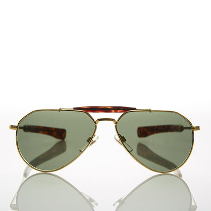 Gold Brow Bar Aviator with Bayonet Temples and Glass Lens - Nolan Gold
