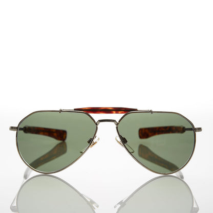 Vintage Aviator Sunglass Glass Lens Paddle Temples - Nolan