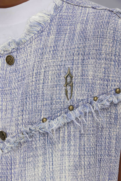 Distressed Denim Vest - Washed Rivet & Frayed Hem Design