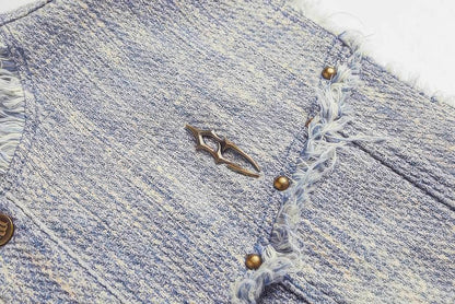 Distressed Denim Vest - Washed Rivet & Frayed Hem Design