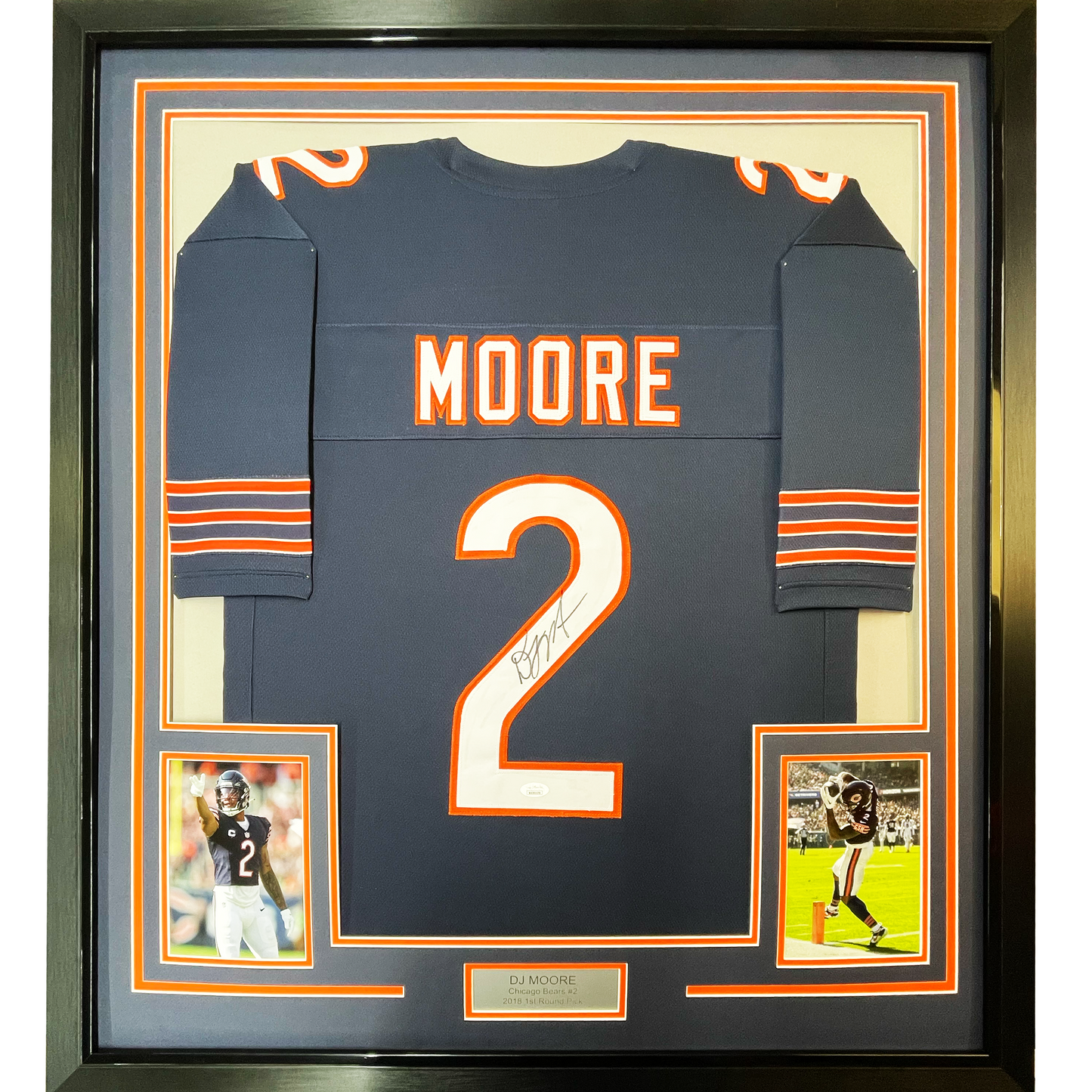 Framed Autographed/Signed D.J. DJ Moore 35x39 Chicago Blue Football Jersey Beckett BAS COA
