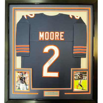 Framed Autographed/Signed D.J. DJ Moore 35x39 Chicago Blue Football Jersey Beckett BAS COA