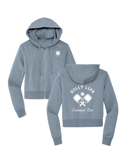 Women's Light Blue Crossed Paddle Crop Fit Zip Hoodie