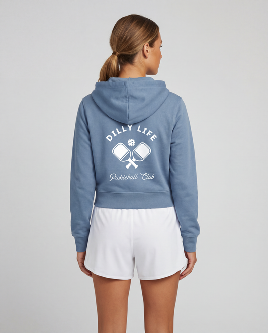 Women's Light Blue Crossed Paddle Crop Fit Zip Hoodie