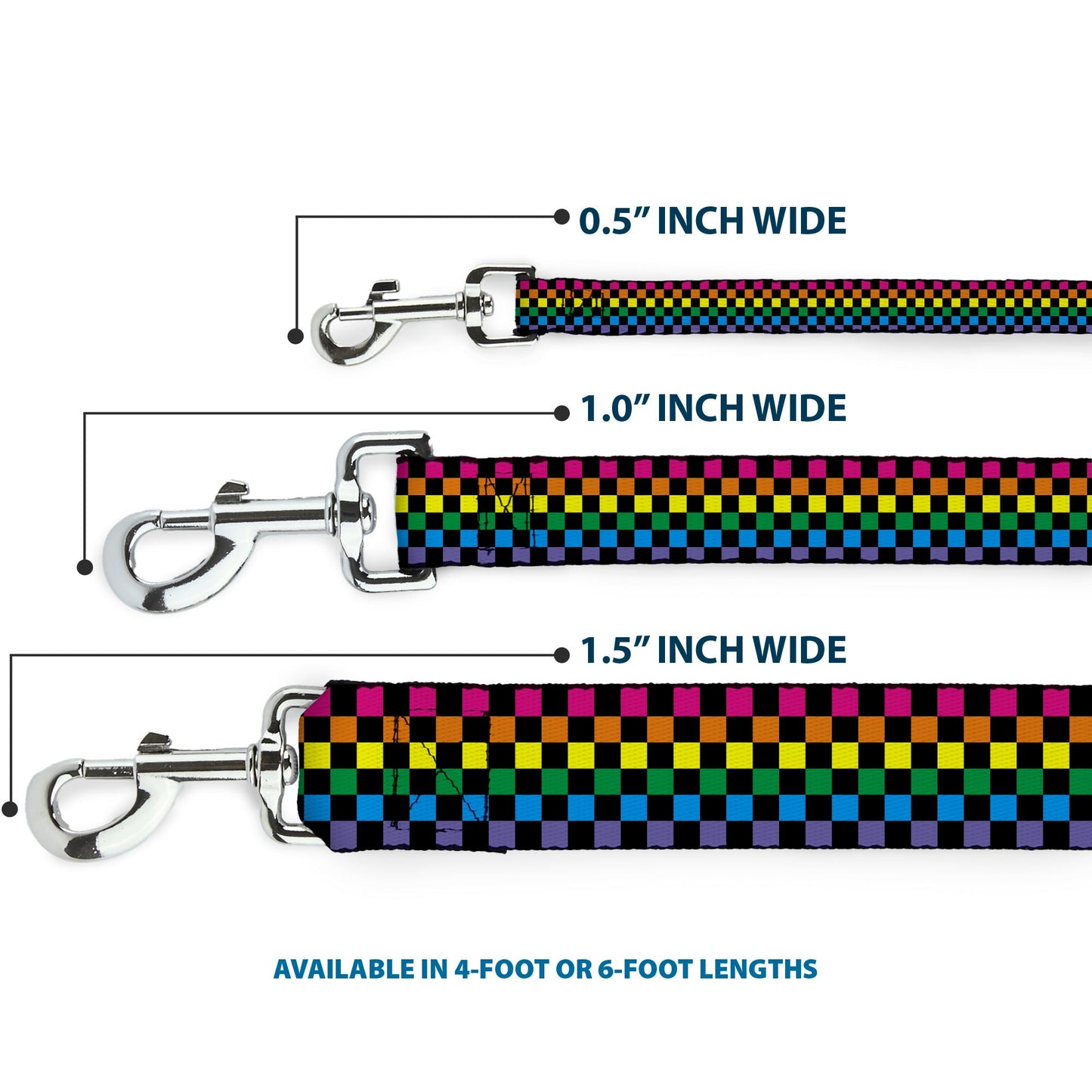 Dog Leash - Checker Black/Neon Rainbow