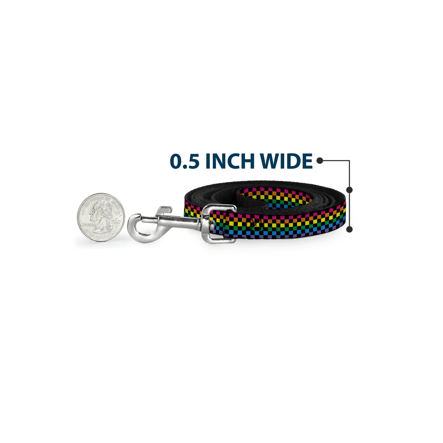 Dog Leash - Checker Black/Neon Rainbow