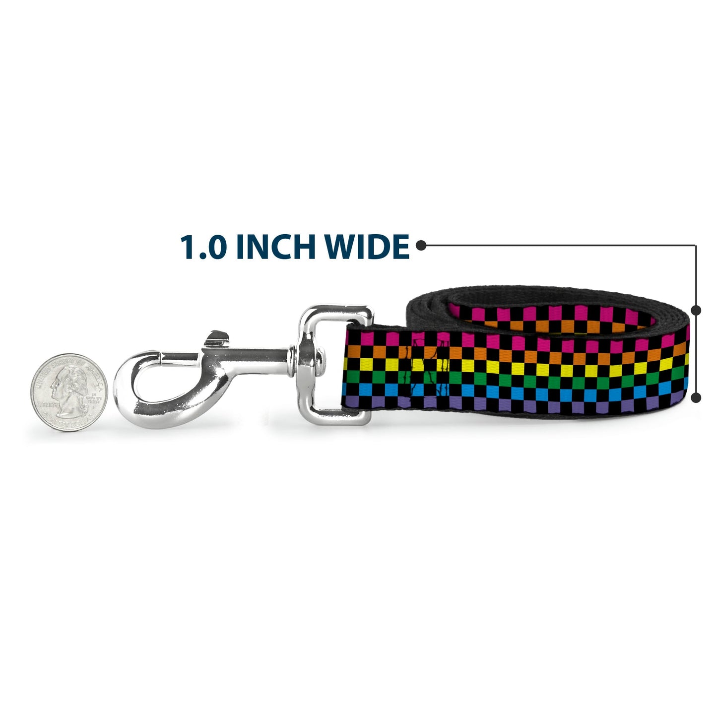 Dog Leash - Checker Black/Neon Rainbow