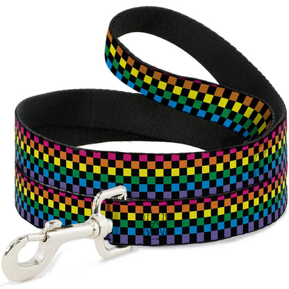 Dog Leash - Checker Black/Neon Rainbow