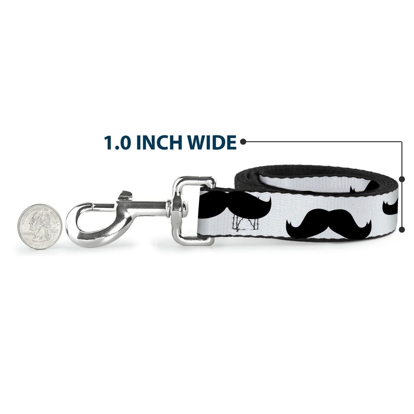 Dog Leash - Mustaches White/Black