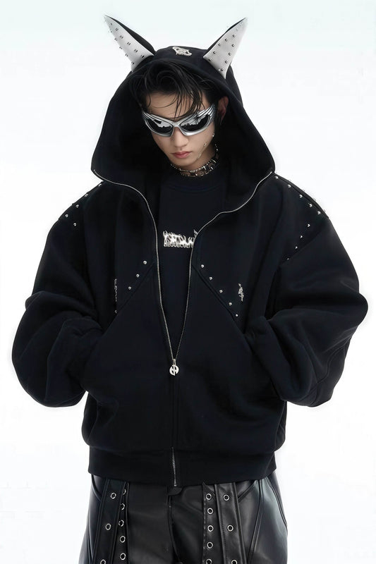 Doberman Dog Hooded Jacket with Rivet Accents