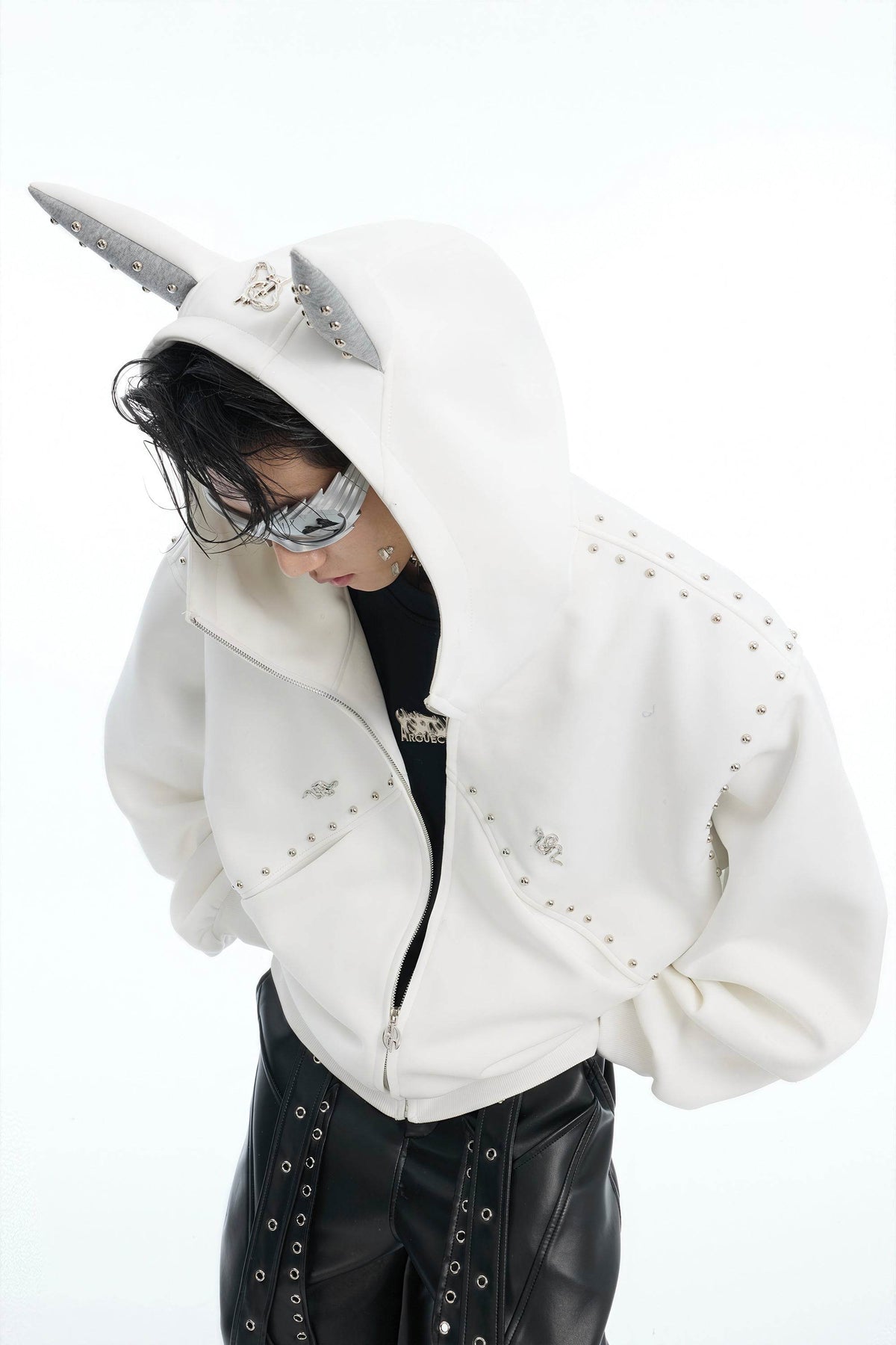 Doberman Dog Hooded Jacket with Rivet Accents