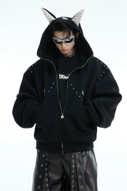 Doberman Dog Hooded Jacket with Rivet Accents