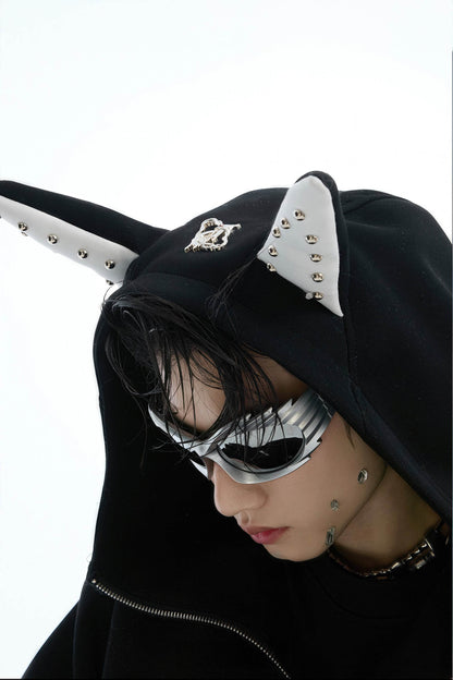 Doberman Dog Hooded Jacket with Rivet Accents