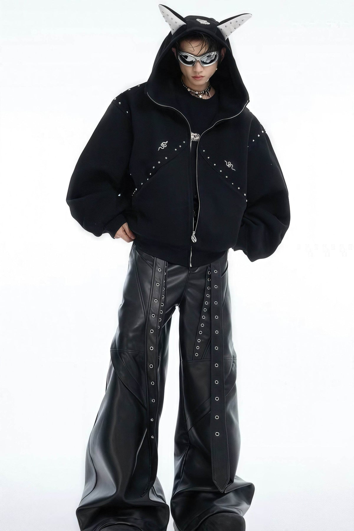 Doberman Dog Hooded Jacket with Rivet Accents