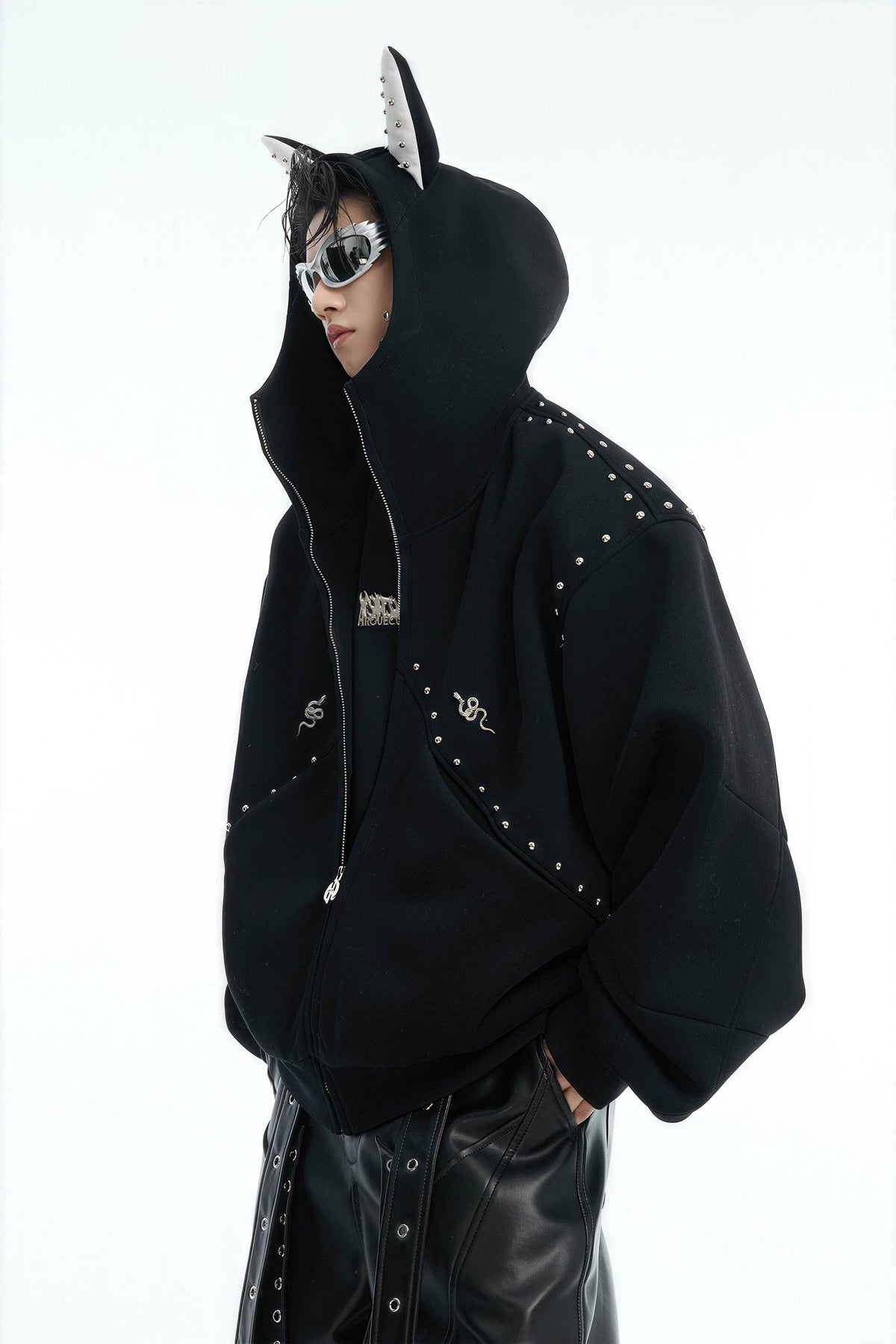 Doberman Dog Hooded Jacket with Rivet Accents