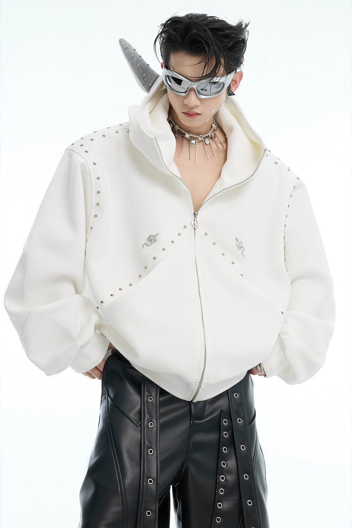 Doberman Dog Hooded Jacket with Rivet Accents