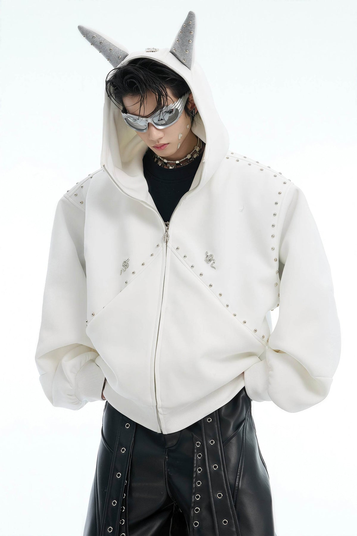 Doberman Dog Hooded Jacket with Rivet Accents