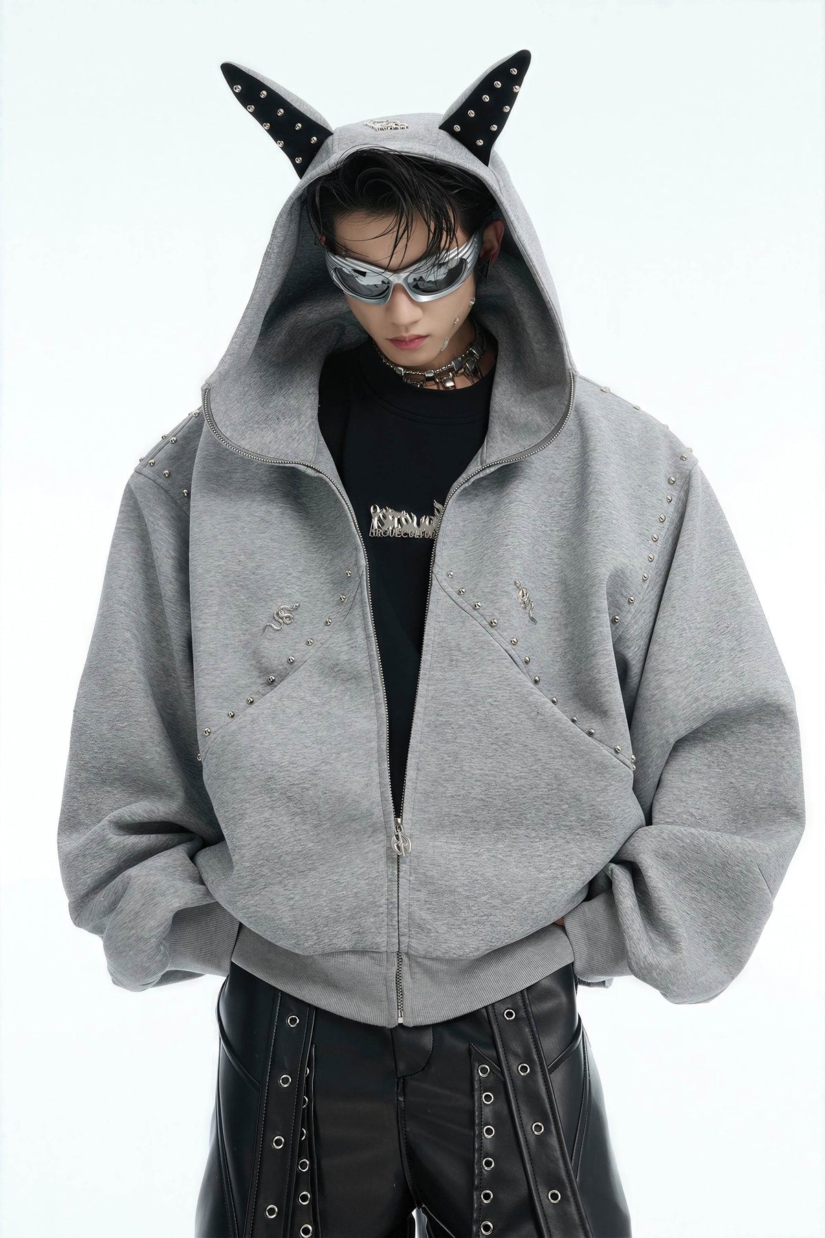 Doberman Dog Hooded Jacket with Rivet Accents