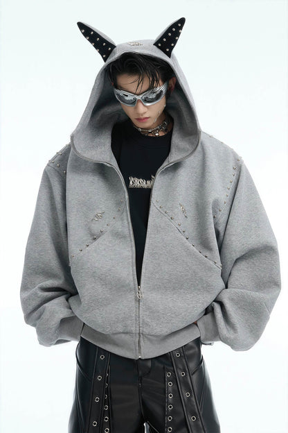 Doberman Dog Hooded Jacket with Rivet Accents