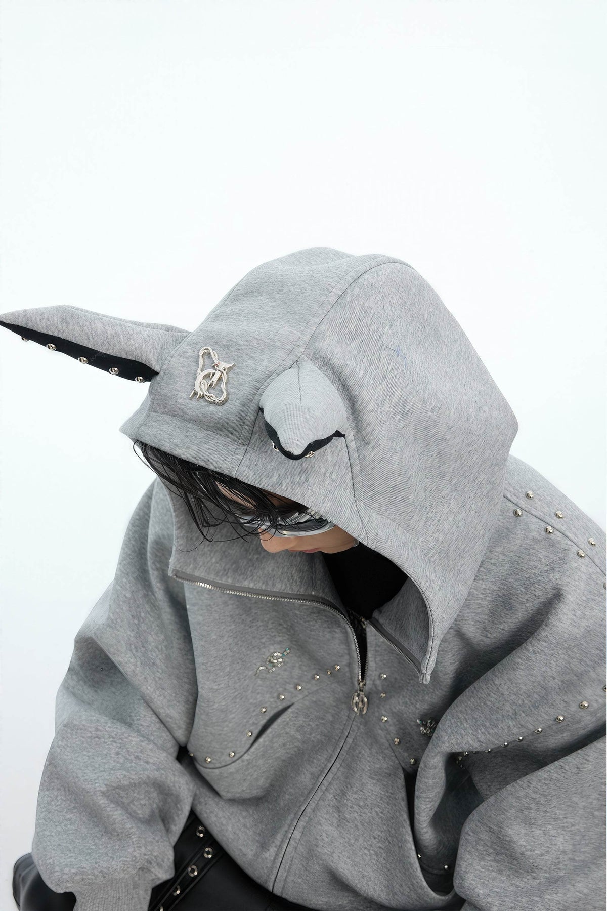 Doberman Dog Hooded Jacket with Rivet Accents