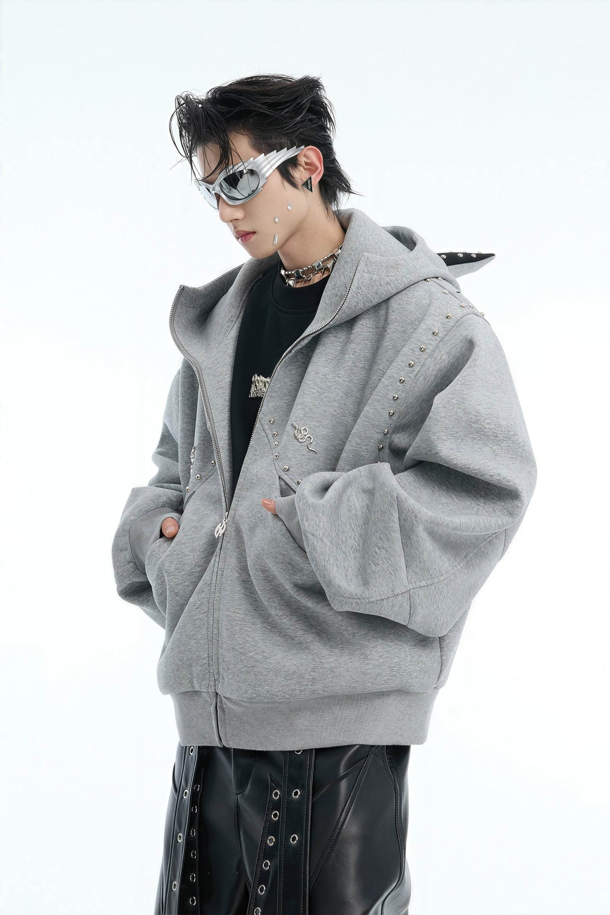 Doberman Dog Hooded Jacket with Rivet Accents