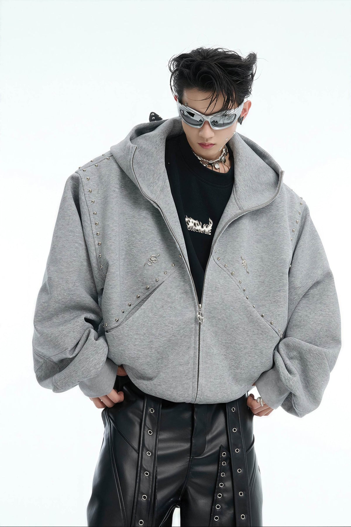 Doberman Dog Hooded Jacket with Rivet Accents