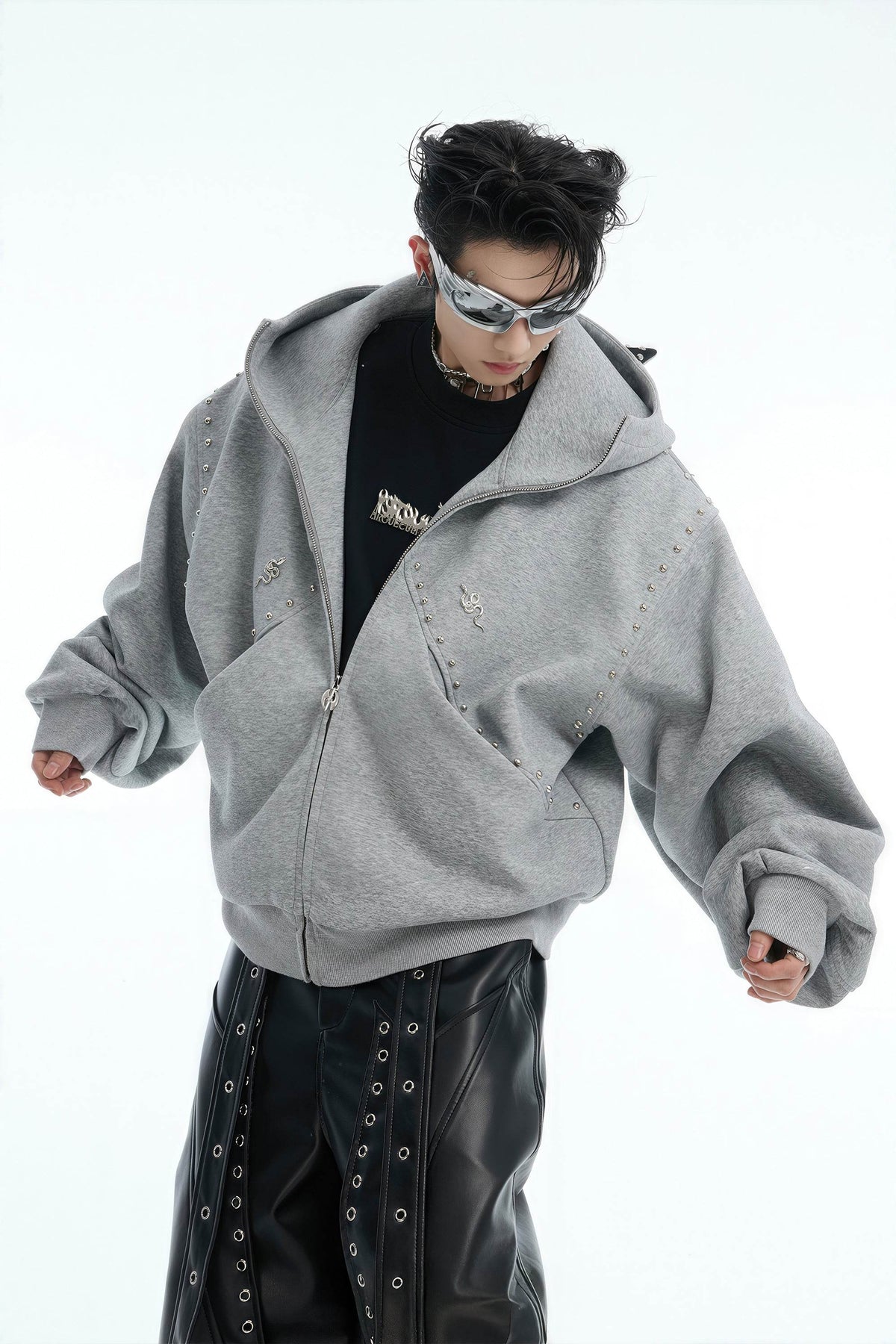 Doberman Dog Hooded Jacket with Rivet Accents