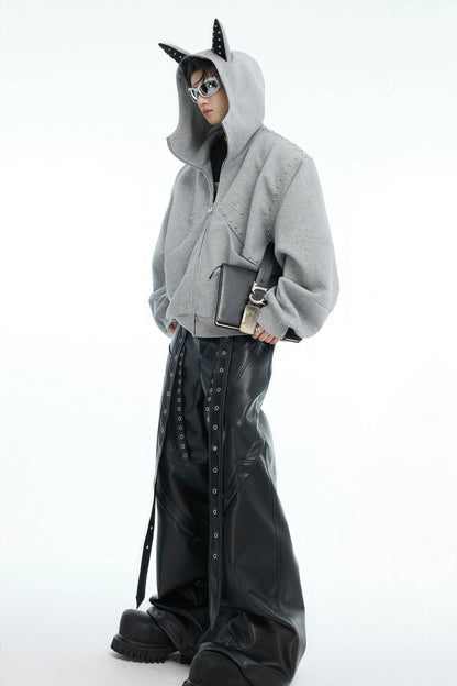 Doberman Dog Hooded Jacket with Rivet Accents