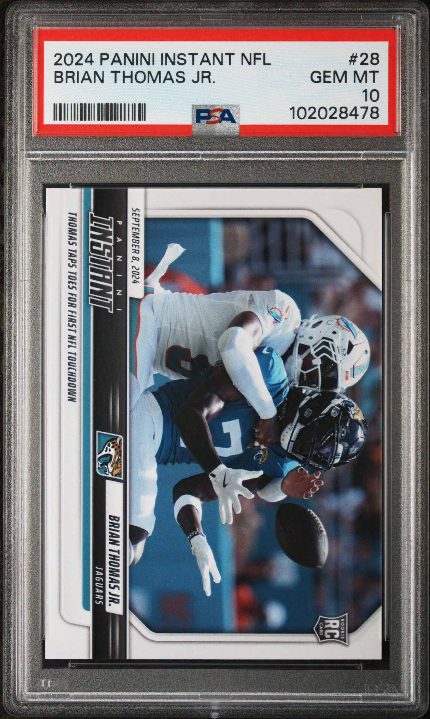 Graded 2024 Panini Instant NFL Brian Thomas Jr #28 Rookie RC Football Card PSA 10 Gem Mint