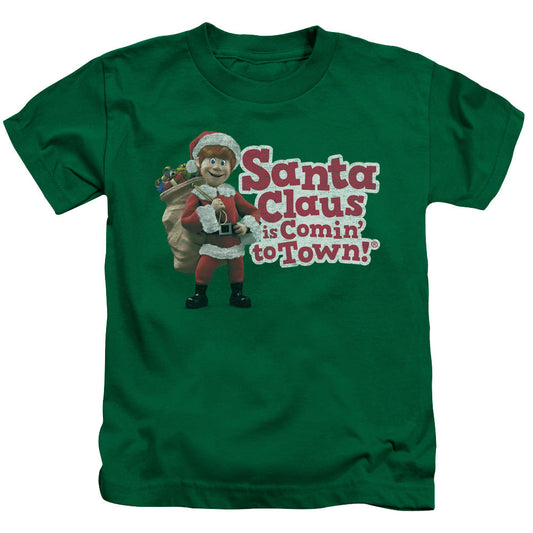 Santa Claus is Comin to Town Santa Logo Juvenile Kids Youth T Shirt Kelly Green Officially Licensed